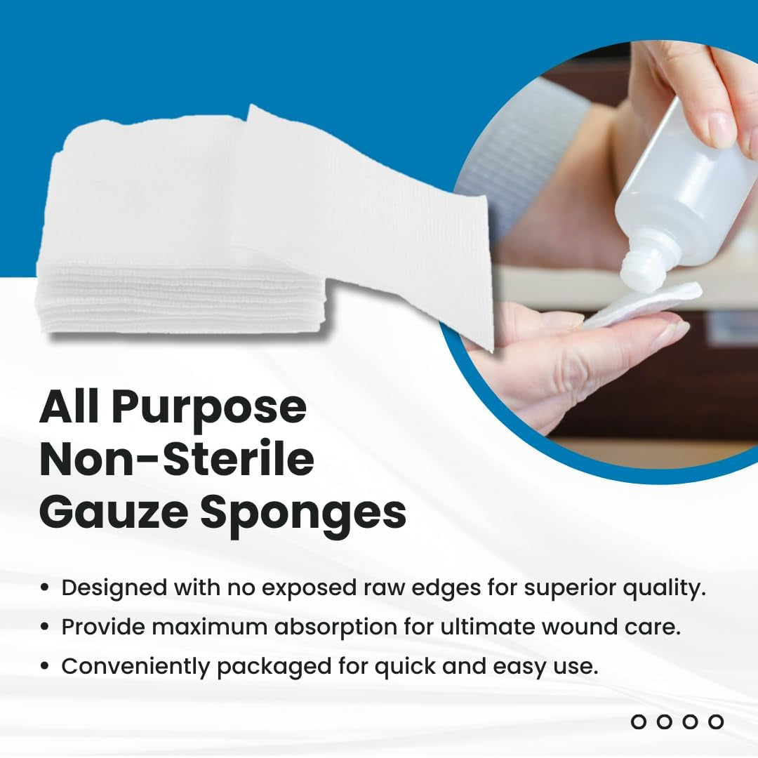 Non-Woven Gauze Sponges - 4-Ply, 4" X 4" All-Purpose Non-Sterile Gauze Pads, Absorbent Dental Gauze Wound Care Product for First Aid Kit/Medical Facilities, 200 Count (Pack of 1)
