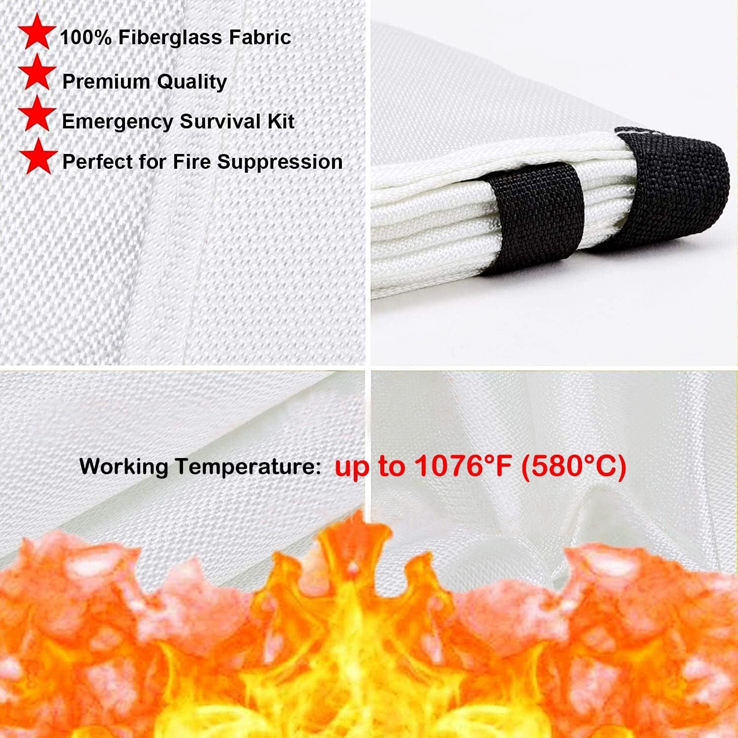 Fiberglass Fire Blanket for Emergency Surival, Flame Retardant Protection and Heat Insulation with Various Sizes