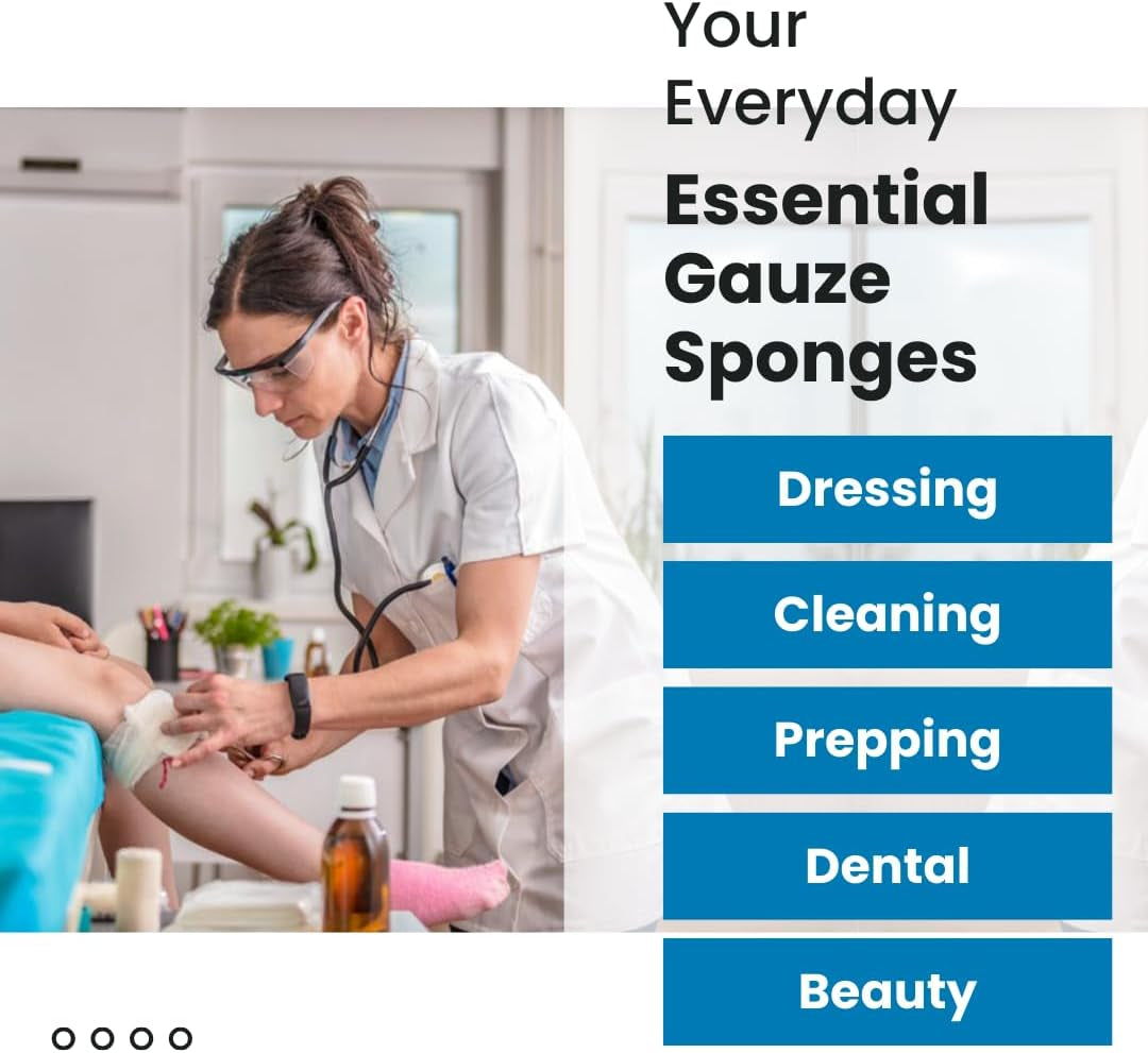 Non-Woven Gauze Sponges - 4-Ply, 4" X 4" All-Purpose Non-Sterile Gauze Pads, Absorbent Dental Gauze Wound Care Product for First Aid Kit/Medical Facilities, 200 Count (Pack of 1)