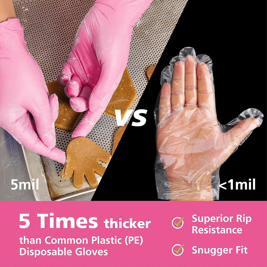 Disposable Gloves for Women, Pink Vinyl Gloves Disposable Latex Free for Cooking, Food Prep, Cleaning, Hair Dye, Tattoo, Medium Duty, Touch Screen, Small, 50 Pack